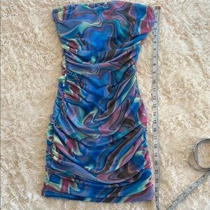 Vibrant Strapless Dress in Blue and Purple
